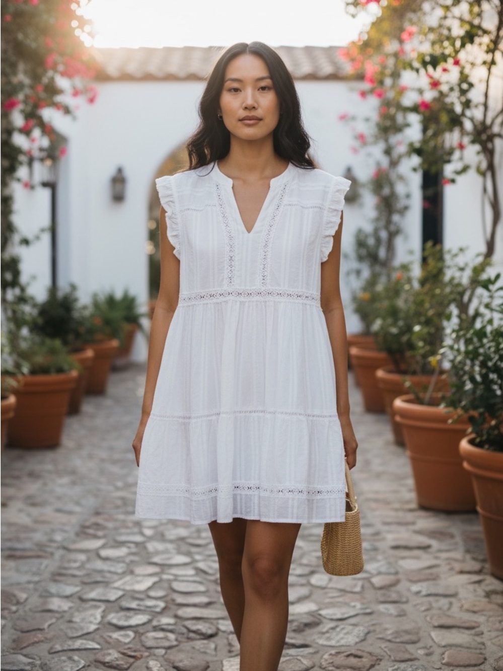 Altar'd State White Eyelet Flutter Sleeve Mini Dress